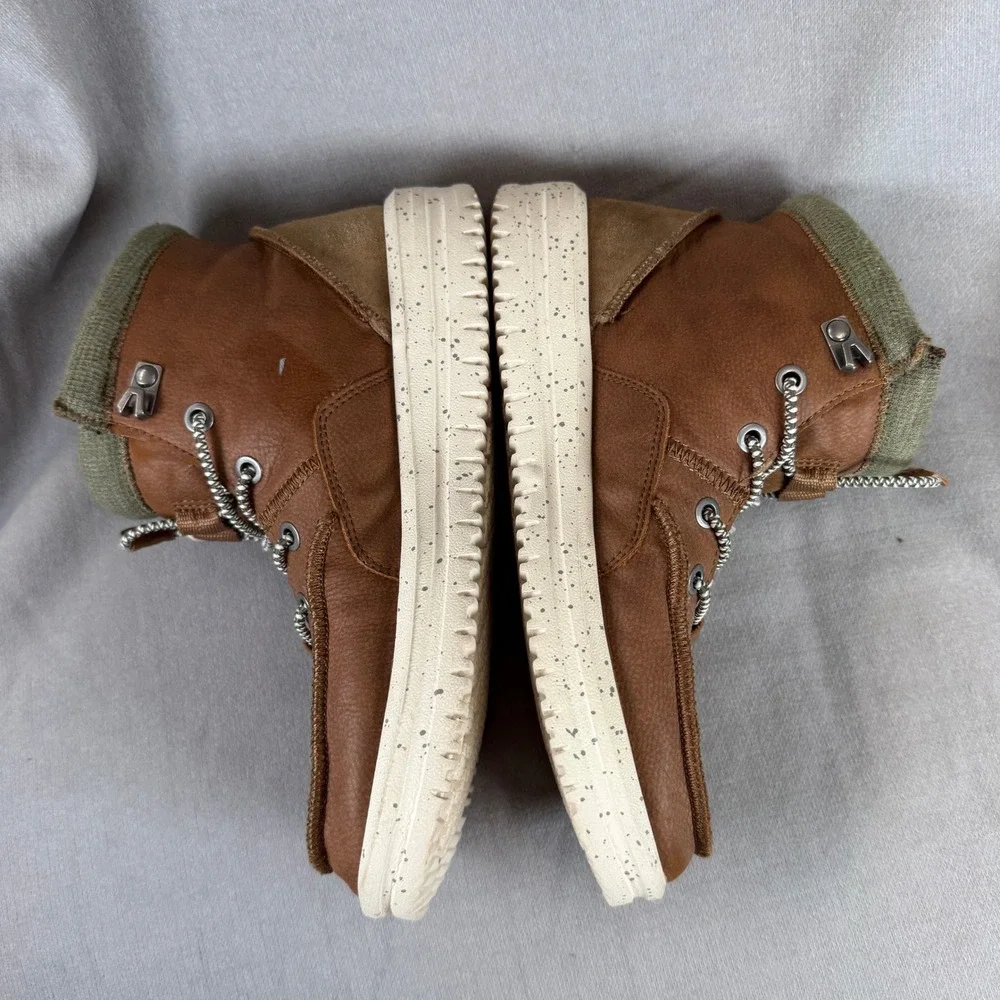 Hey Dude Bradley Boot Youth Size 5 Walnut Brown Leather Lightweight Bungee Lace